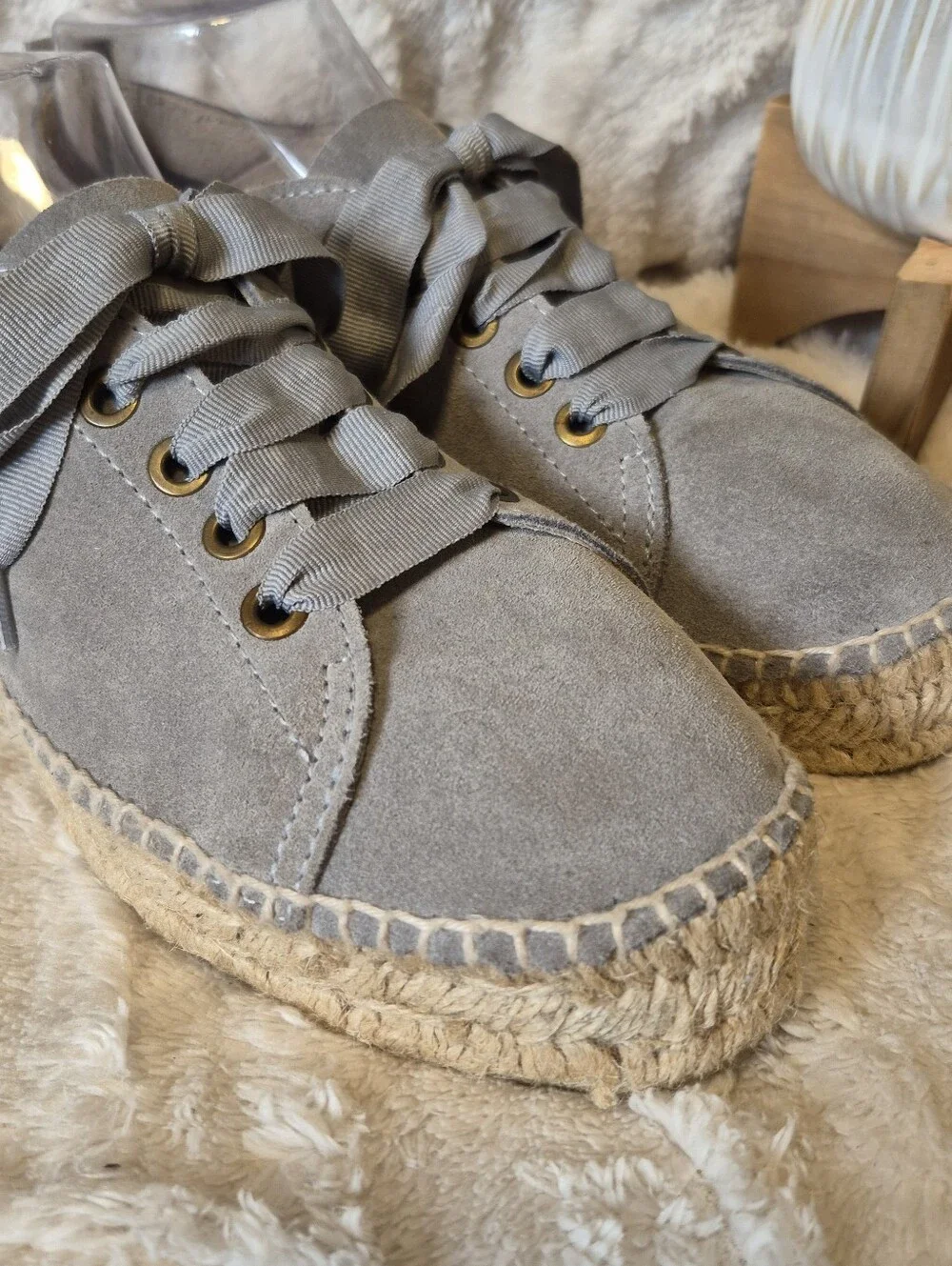 Manebi Hampton Double Sole Platform Espadrille Sneakers Grey Suede Size 8.5